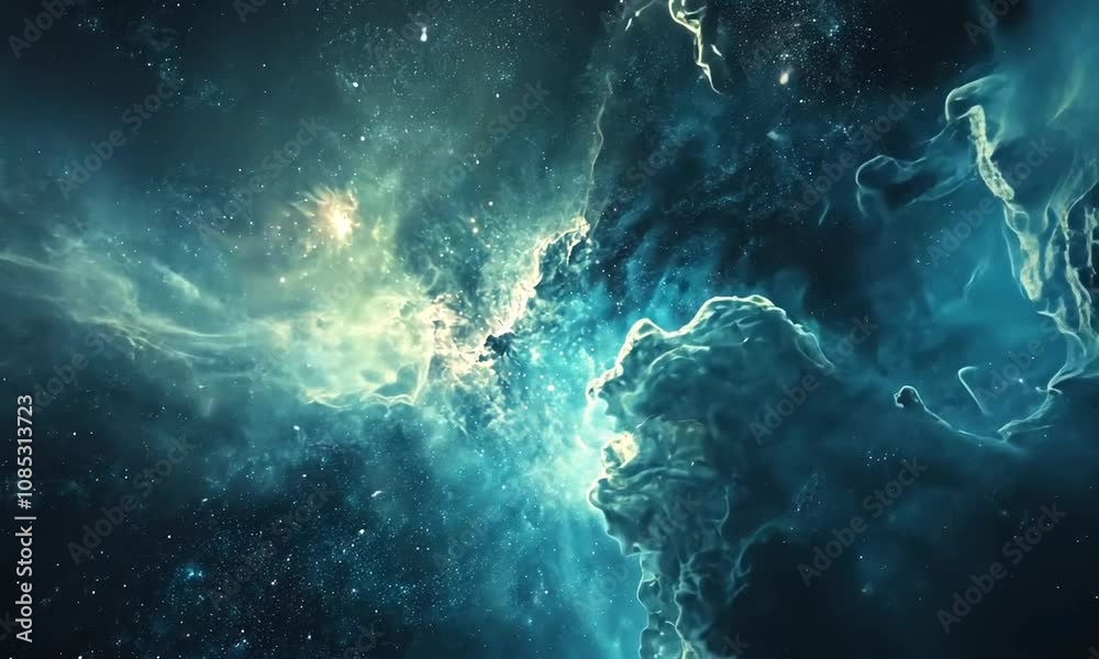 Teal Nebula: Celestial Clouds and Sparkling Starscape Teal Nebula: Celestial Clouds and Sparkling Starscape