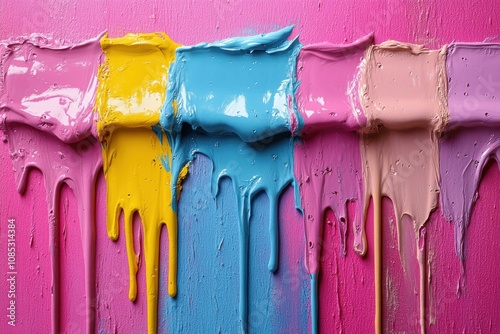 Abstract background colored stains and waves of liquid glossy paint	
