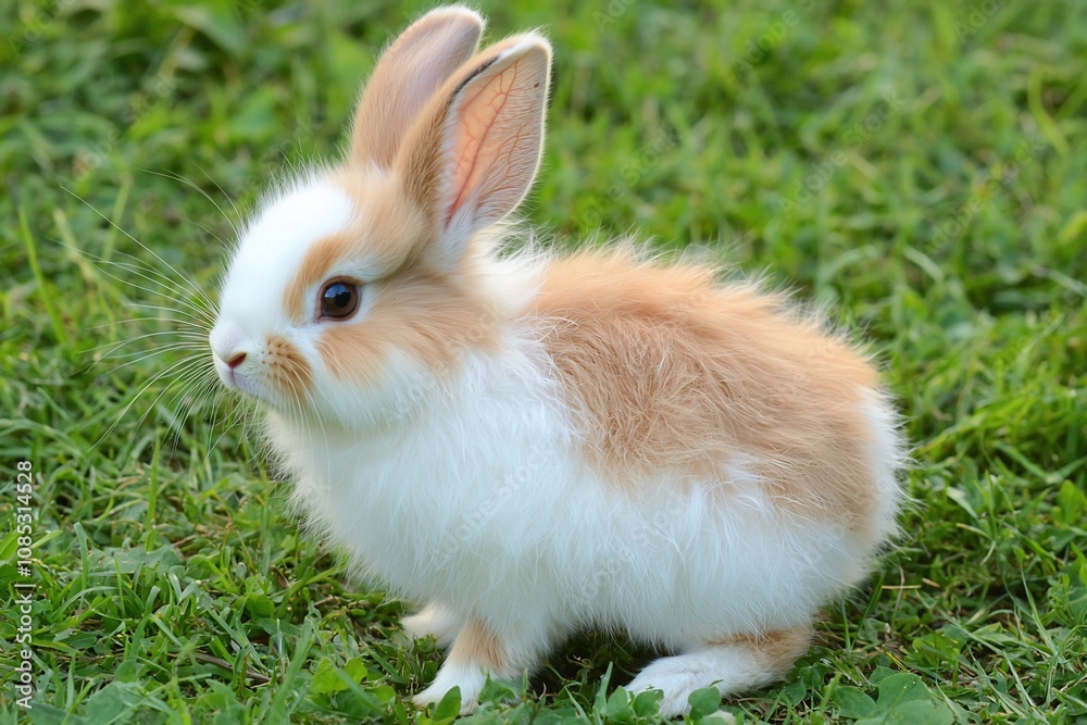 Adorable Rabbit Relaxing on Green Grass Adorable Rabbit Relaxing on Green Grass