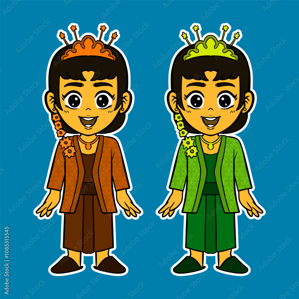 Doodle Sticker Illustration of a Girl Wearing an Indonesian Traditional Dress Doodle Sticker Illustration of a Girl Wearing an Indonesian Traditional Dress