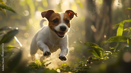 Energetic Jack Russell Running Through Morning Mist