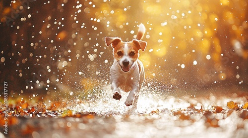 Playful Jack Russell Running Through Rain