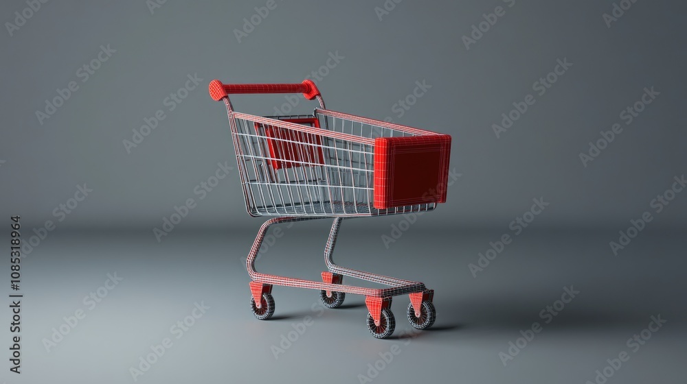 Red Wireframe Shopping Cart on Grey Background Red Wireframe Shopping Cart on Grey Background