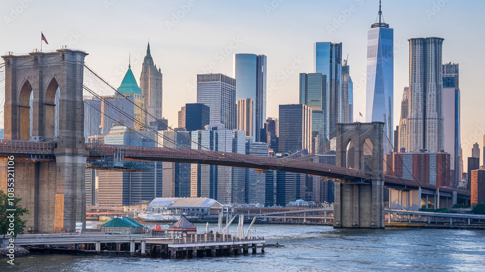 Obraz premium Iconic Brooklyn Bridge Manhattan Skyline Panorama Cityscape Urban Travel