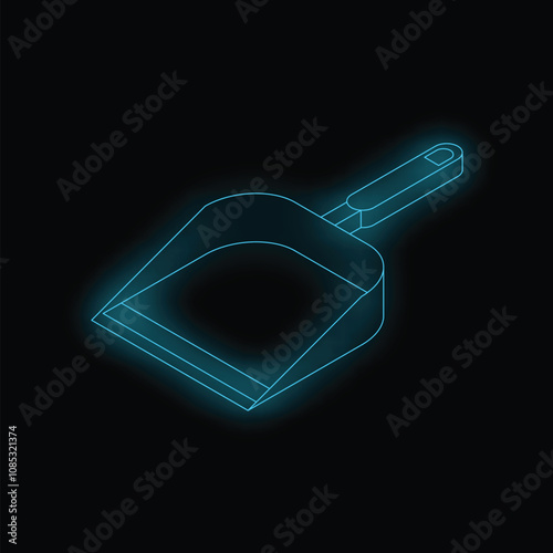Neon dustpan glowing blue, representing cleaning services and household chores