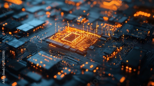 Close Up of a Glowing Circuit Board