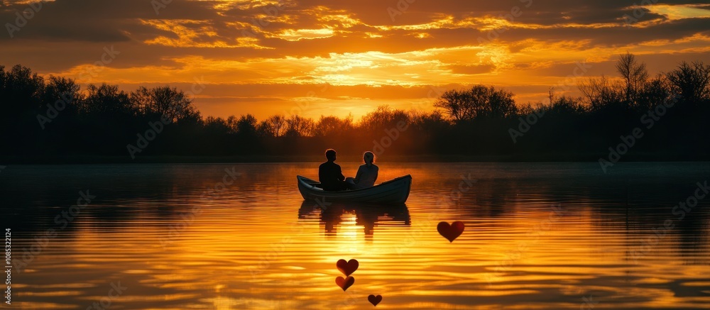 Silhouettes of Love on a Golden Lake at Sunset Silhouettes of Love on a Golden Lake at Sunset
