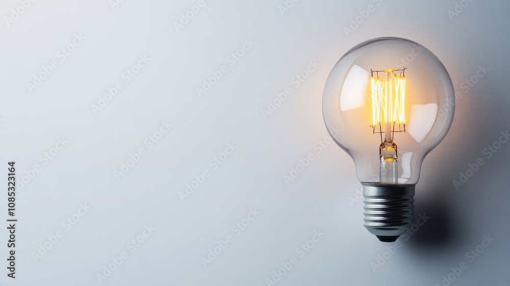 Illuminating Ideas: A single, incandescent light bulb shines brightly against a minimalist backdrop, symbolizing innovation, inspiration, and the power of new concepts. Illuminating Ideas: A single, incandescent light bulb shines brightly against a minimalist backdrop, symbolizing innovation, inspiration, and the power of new concepts.