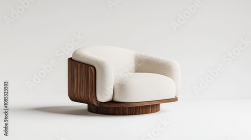 Swivelling Walnut Lounge Chair: Modern design meets comfort in this stylish swivel chair. The creamy upholstery and rich walnut wood create a sophisticated look.