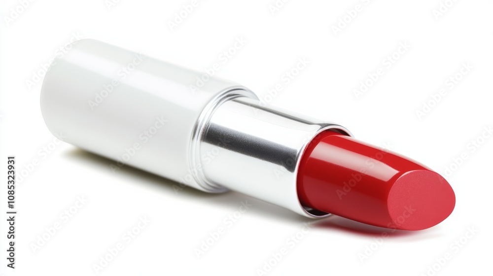 Crimson Kiss: A vibrant red lipstick, elegantly presented in a sleek white case, promises a bold and confident statement. Crimson Kiss: A vibrant red lipstick, elegantly presented in a sleek white case, promises a bold and confident statement.