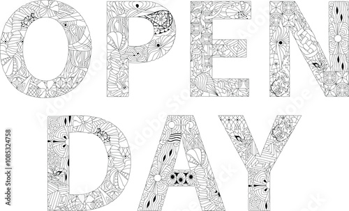 OPEN DAY. Vector decorative zentangle object for coloring