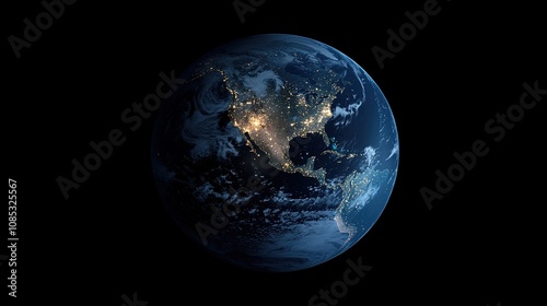 Stunning Night View of Earth from Space Showcasing Illuminated Cities and Natural Wonders Against Dark Background