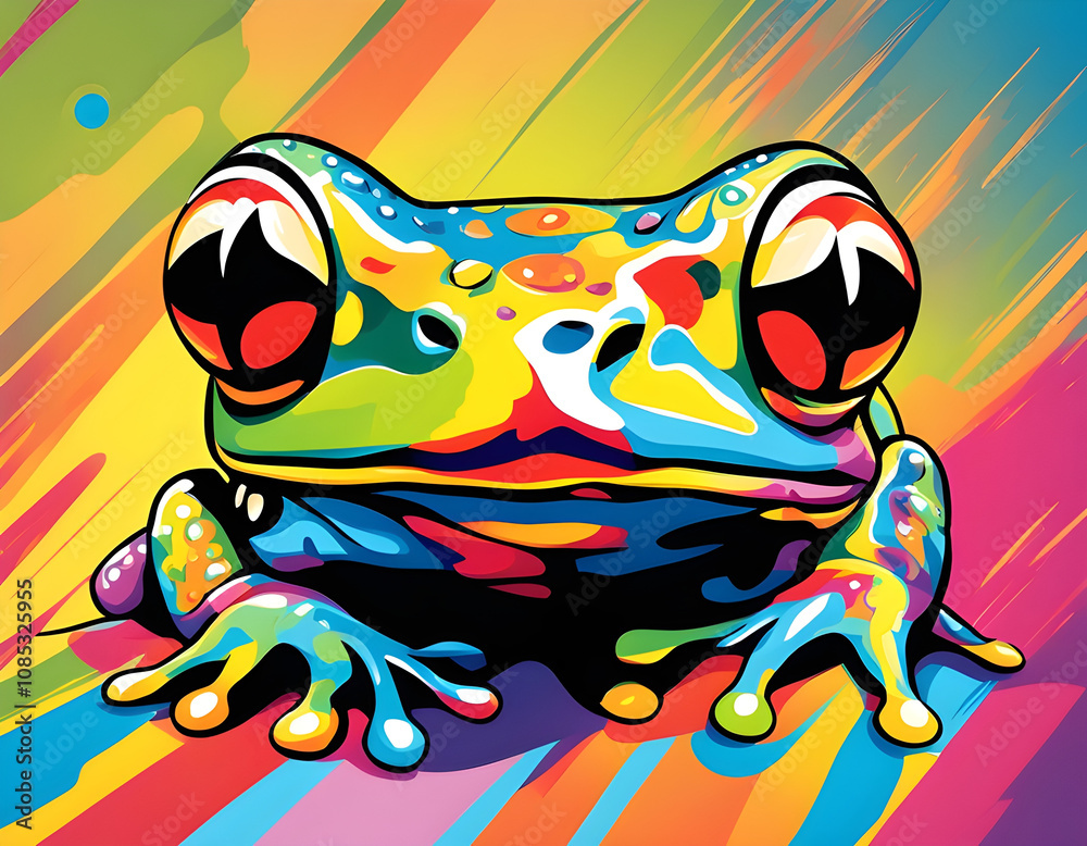 colorful frog with cool isolated pop art style background