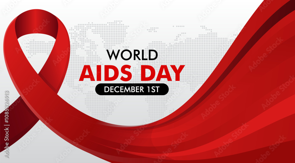 Fototapeta premium Background to World AIDS Day December 1. World AIDS Day Awareness Campaign. With world map silhouette. Social media world aids day background