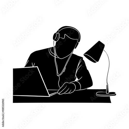 Silhouette of Professional working remotely, Business Vector