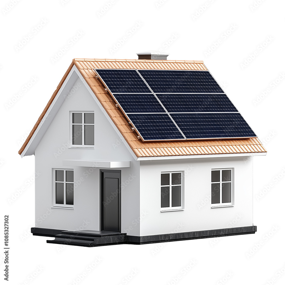 Modern house with solar panels on transparent background Modern house with solar panels on transparent background