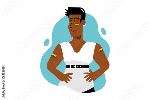 Pride Month celebration festival, Happy gay man adult cartoon, Vector illustration. 