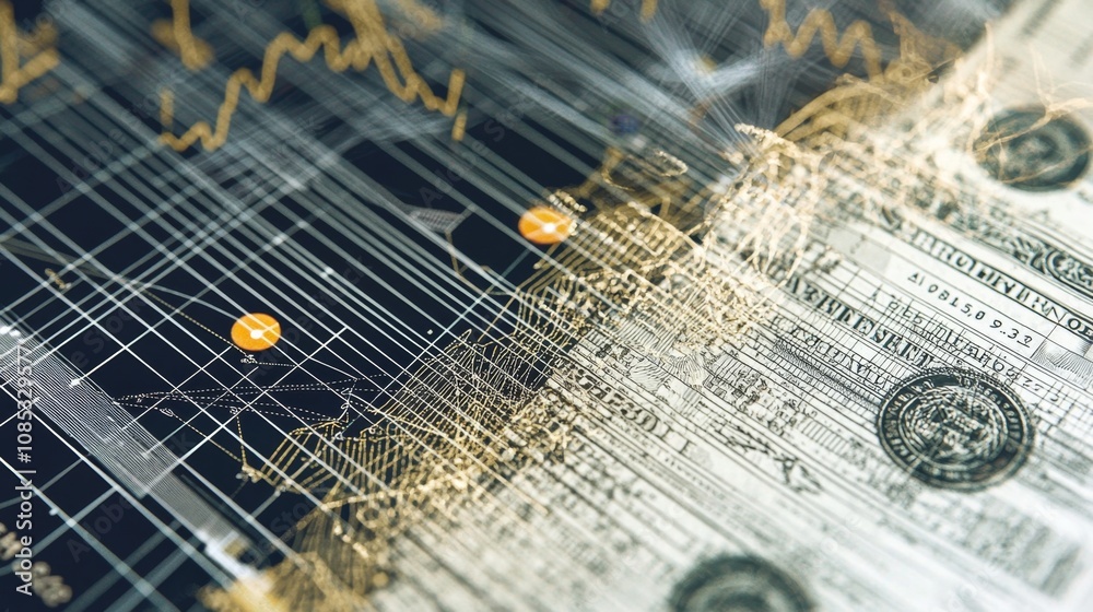 Obraz premium Financial Background with Dollar Bill and Graph Lines