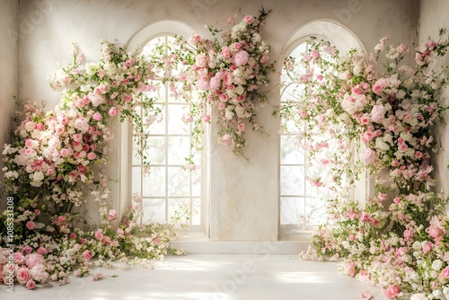 Fototapeta Naklejka Na Ścianę i Meble -  window with flowers in a church generative AI