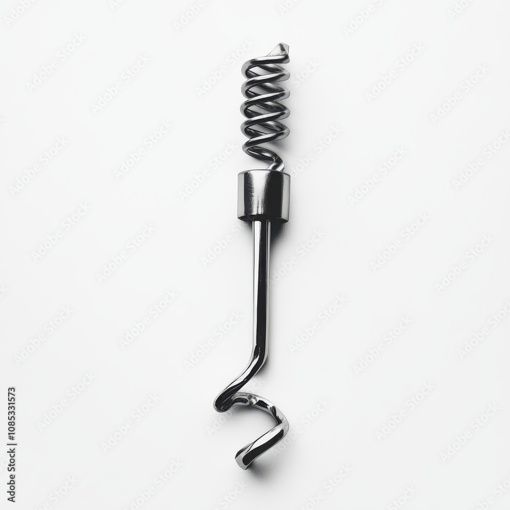 Wine corkscrew, sleek and metal on bright white Wine corkscrew, sleek and metal on bright white