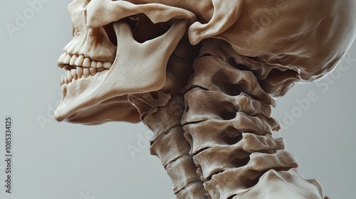 Close-Up of a Human Skull and Cervical Spine