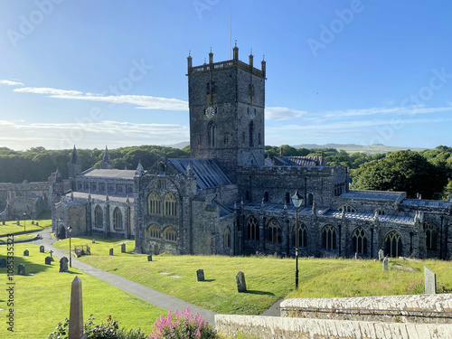 A view of St David's Cathedral in the evening sun