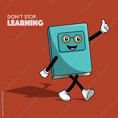 Groovy Book cartoon character mascot with glasses and quote motivation