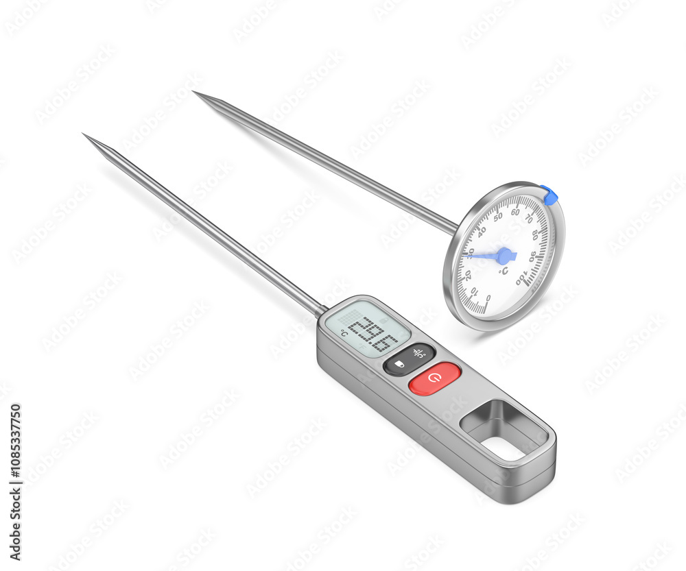Digital and analog food thermometers on transparent background Digital and analog food thermometers on transparent background