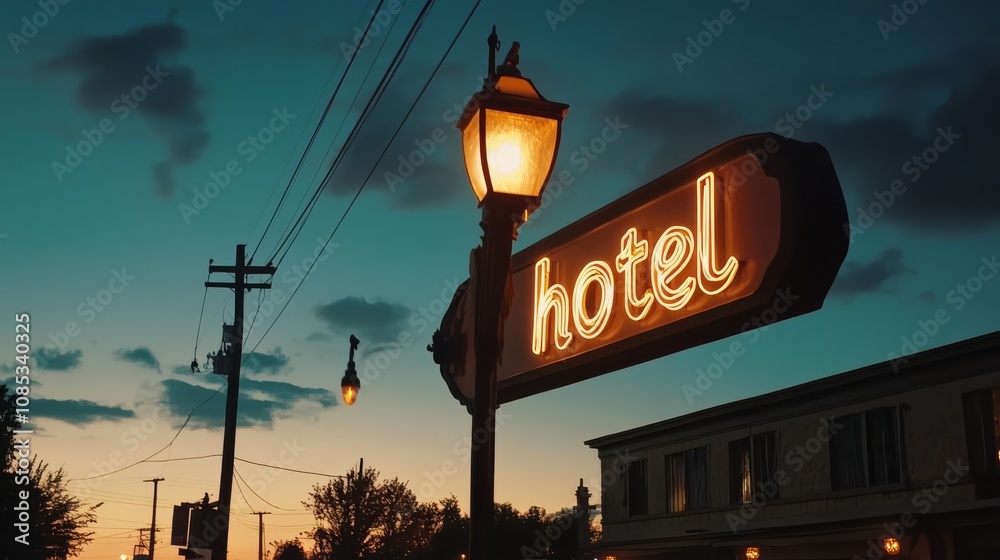 Hotel Sign at Dusk 