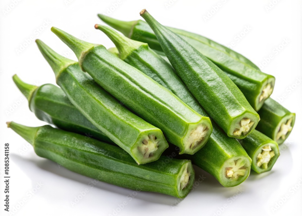 High-Quality Okra Isolated on Background for Gourmet Advertising, Menu Design, and Social Media Campaigns Featuring Fresh Bhindi or Lady Finger Vegetable High-Quality Okra Isolated on Background for Gourmet Advertising, Menu Design, and Social Media Campaigns Featuring Fresh Bhindi or Lady Finger Vegetable