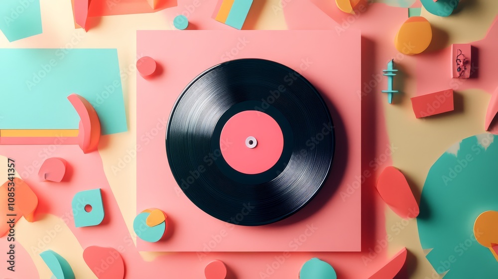 Obraz premium oft Pastel Lo-Fi Album Art with Vinyl Record Illustrations