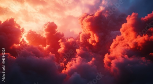 Red clouds in the sky, black background, close-up, smoke and fog, dark red lighting