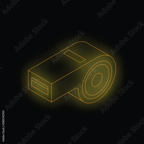 Bright neon outline of a whistle glowing on a dark background, symbolizing rules, refereeing, and athletic competition