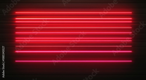 Red glowing light lines on a black background. Abstract motion-blurred speed lights effect with horizontal streaks