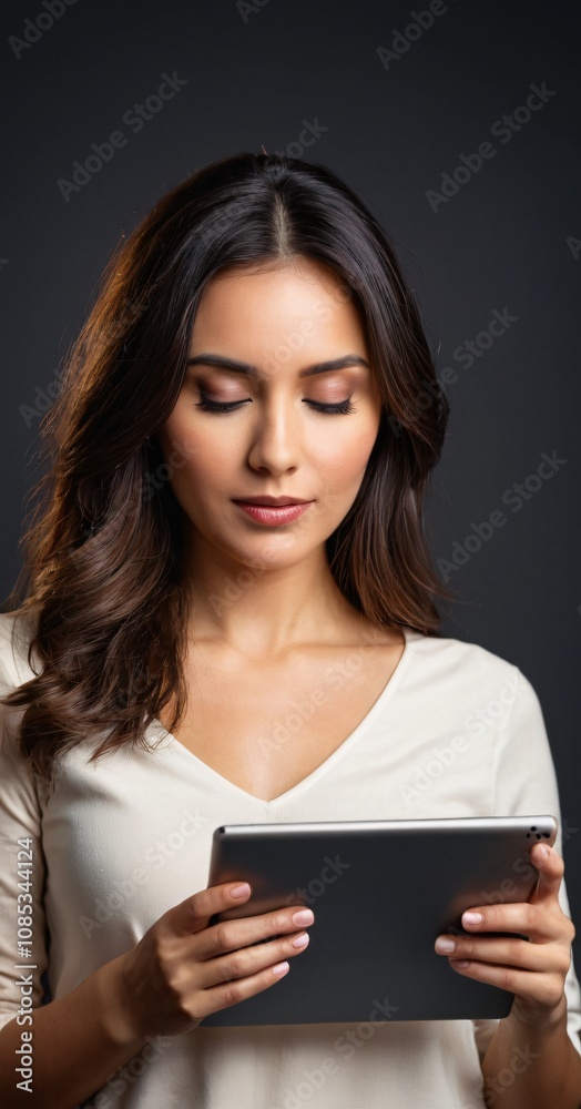 Woman holding a digital tablet isolated on white background. Woman holding a digital tablet isolated on white background.