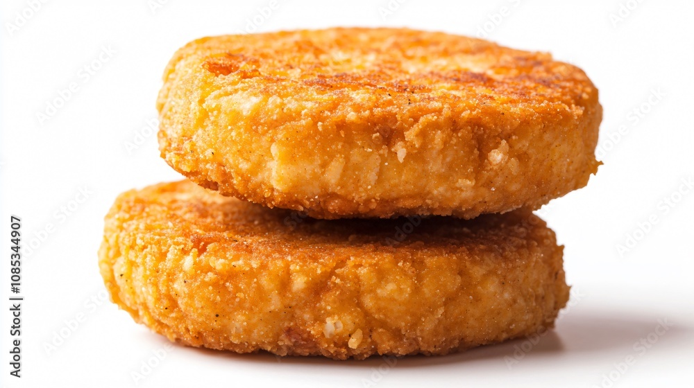 Close-up of Two Crispy Golden-Fried Cutlets on a White Background: A Culinary Masterpiece Close-up of Two Crispy Golden-Fried Cutlets on a White Background: A Culinary Masterpiece