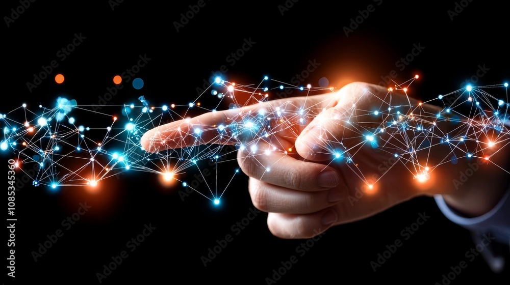 custom made wallpaper toronto digitalDigital Network Connection Hand Touching Virtual Nodes in Dark Space Technology Futuristic Environment Close-Up View Connectivity Concept