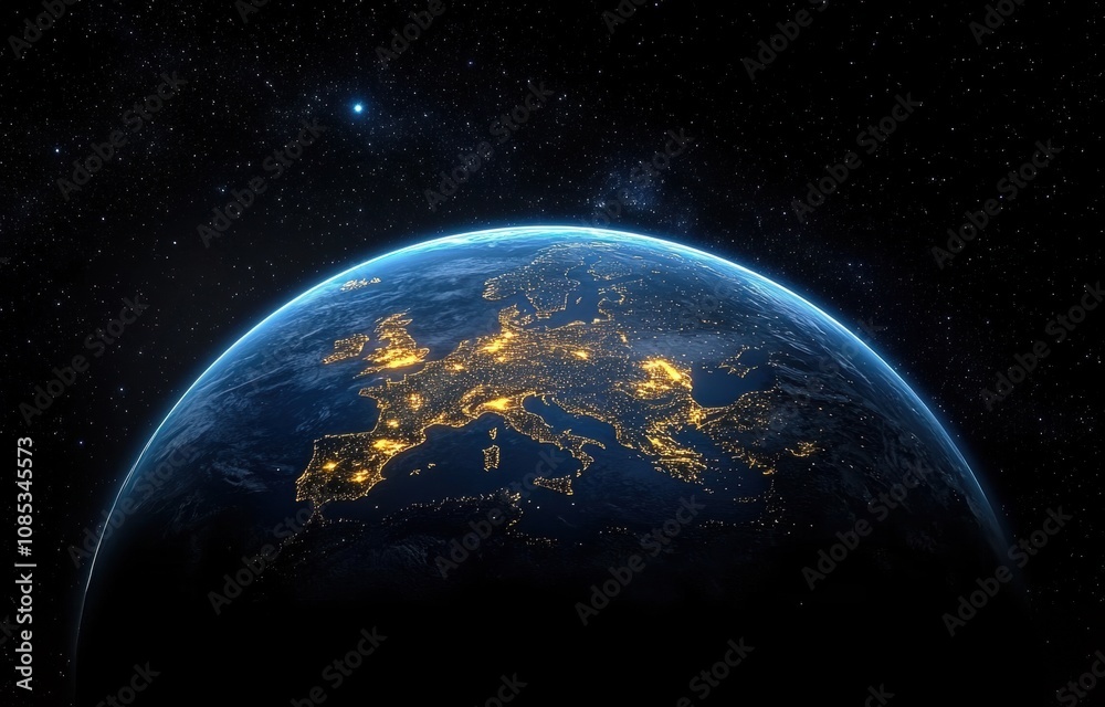 Stunning Aerial View of Earth at Night Showcasing Vibrant City Lights Over Europe with Starry Sky Background Creating a Breathtaking Cosmic Landscape Stunning Aerial View of Earth at Night Showcasing Vibrant City Lights Over Europe with Starry Sky Background Creating a Breathtaking Cosmic Landscape