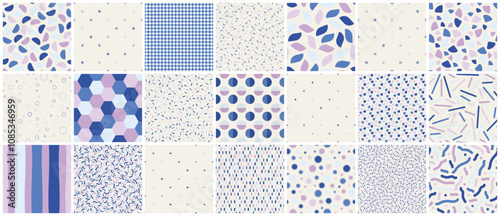 Collection of vector seamless colorful patterns. Creative minimalistic backgrounds. Trendy delicate textile design. Simple unusual prints
