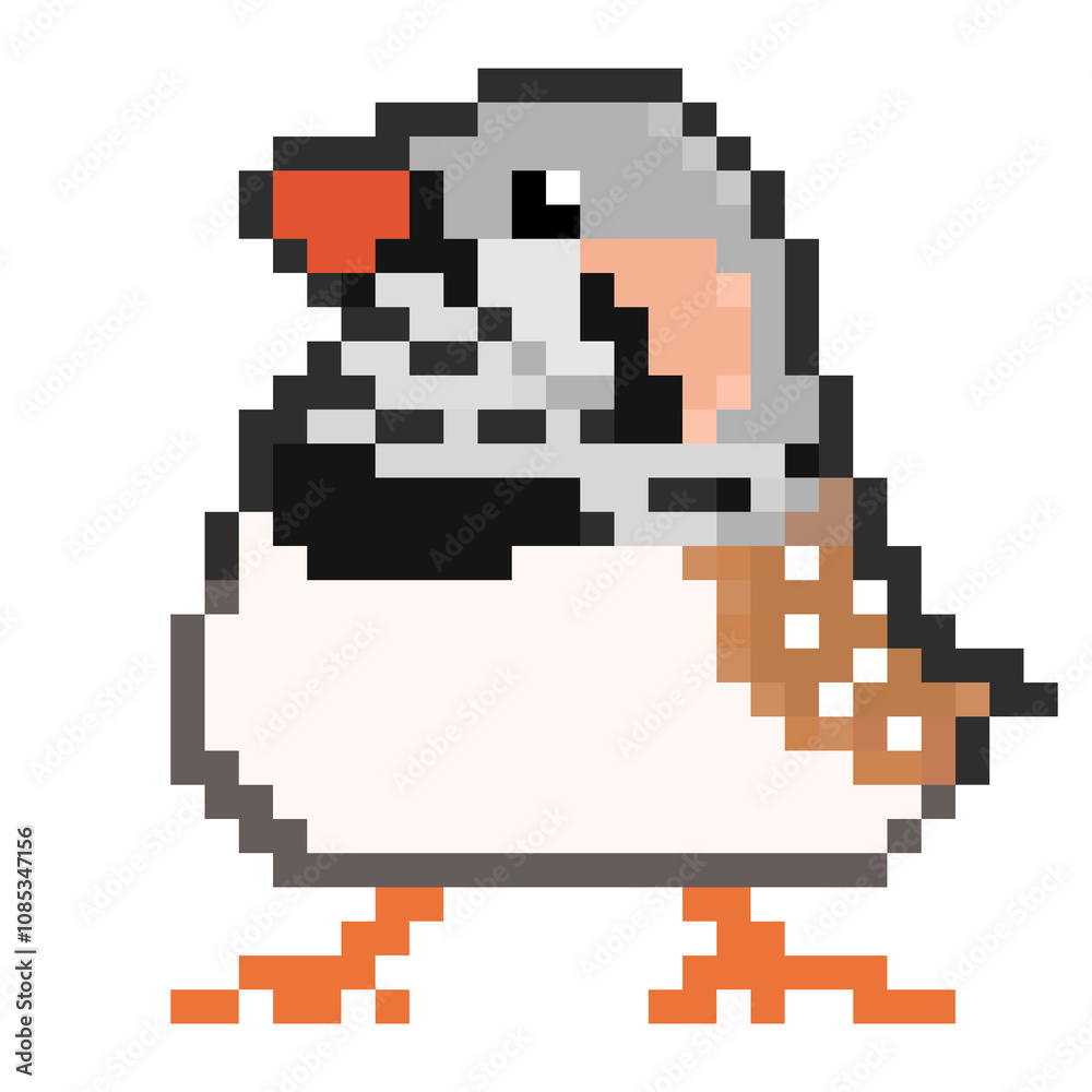 Fototapeta premium ドット絵, アニマルイラスト, キンカチョウのオス, ライトバック