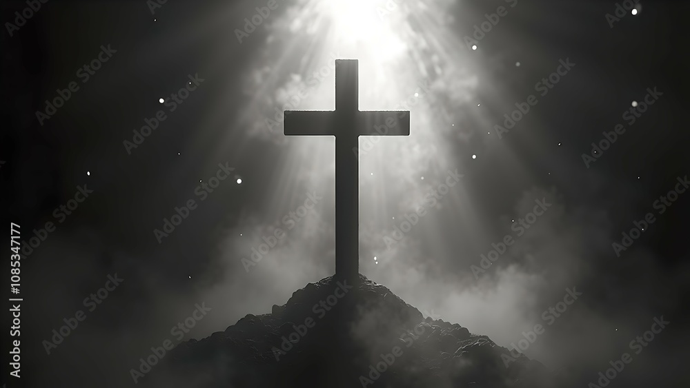 The bright Christian cross shines in the divine light - faith concept