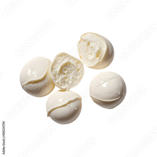 Healthy Raw Organic Mozzarella Pearls on transparent background