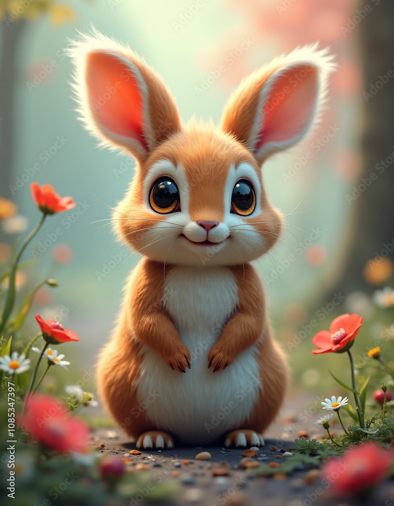 rabbit, squirrel, koala mix in nature, colorful, light colors, cute creature, futuristic, realistic, detailed