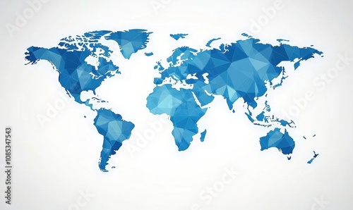 Fototapeta Naklejka Na Ścianę i Meble -  Abstract Geometric World Map in Shades of Blue, Ideal for Backgrounds, Presentations, Travel Themes, or Educational Purposes Featuring Unique Polygonal Design