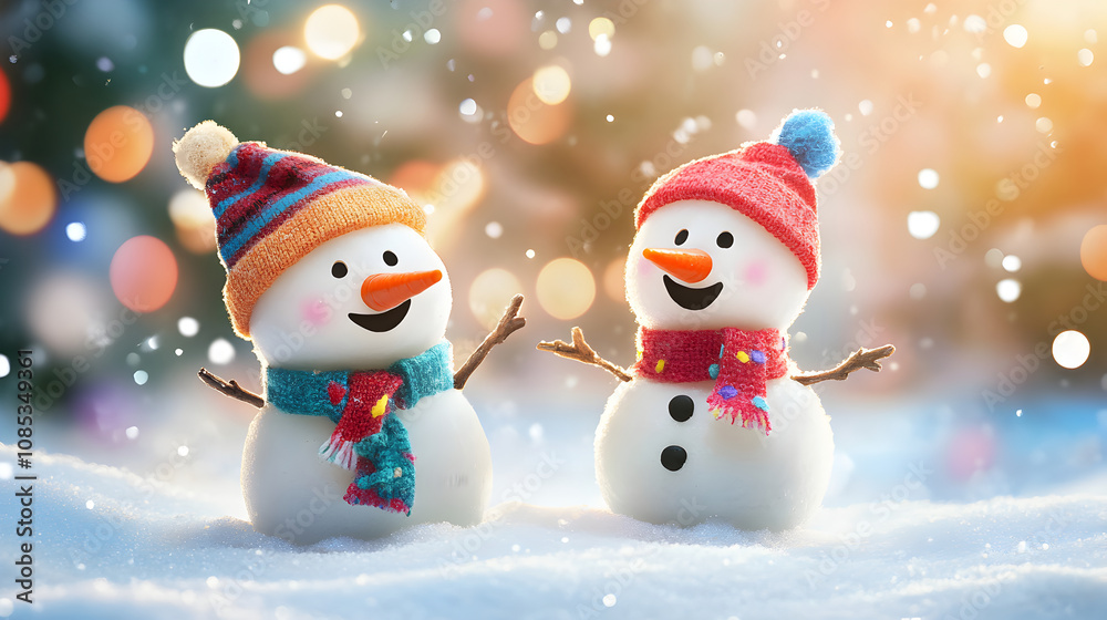 Two Cheerful Snowmen in Colorful Scarves
Two Cheerful Snowmen in Colorful Scarves