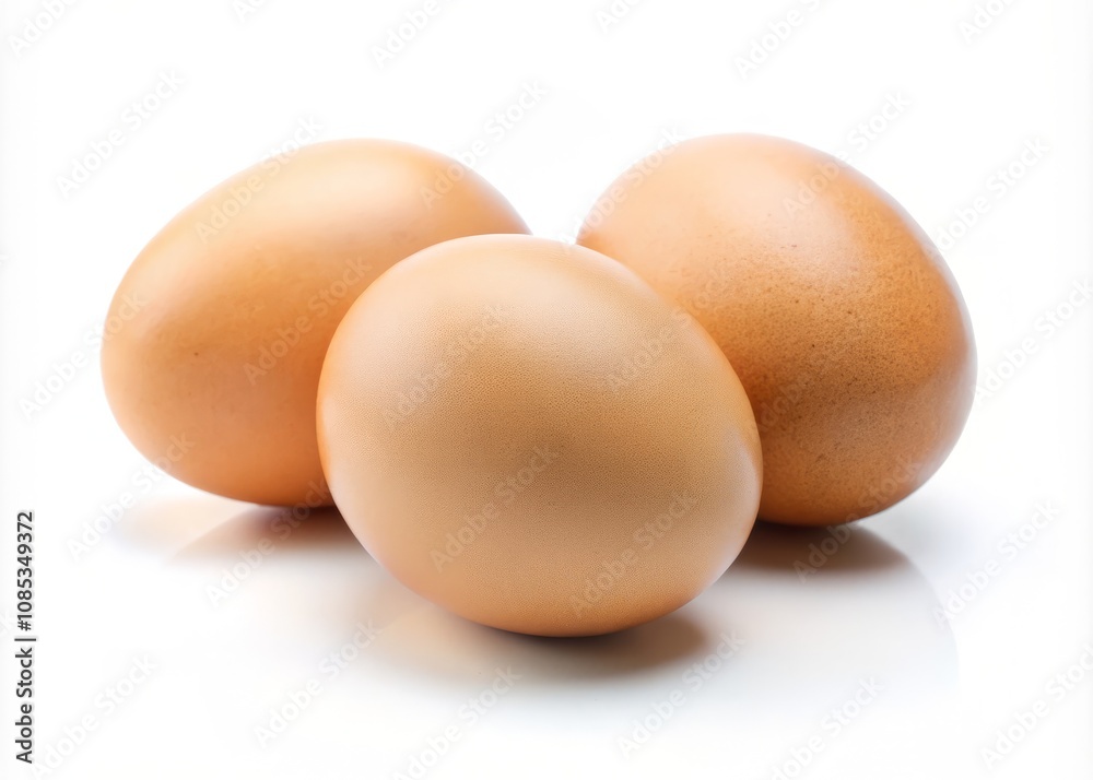 Minimalist Close-Up of Three Fresh Raw Eggs on White Background - Macro Photography Highlighting Egg Whites with Clipping Path for Artistic and Culinary Use Minimalist Close-Up of Three Fresh Raw Eggs on White Background - Macro Photography Highlighting Egg Whites with Clipping Path for Artistic and Culinary Use