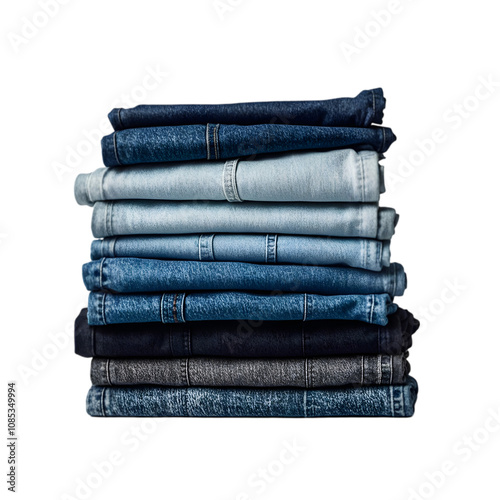 A pile of jeans on transparent background