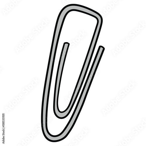 Hand drawn cartoon metal paper clip on white background.