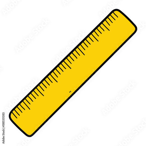 Hand drawn cartoon yellow ruler on white background.