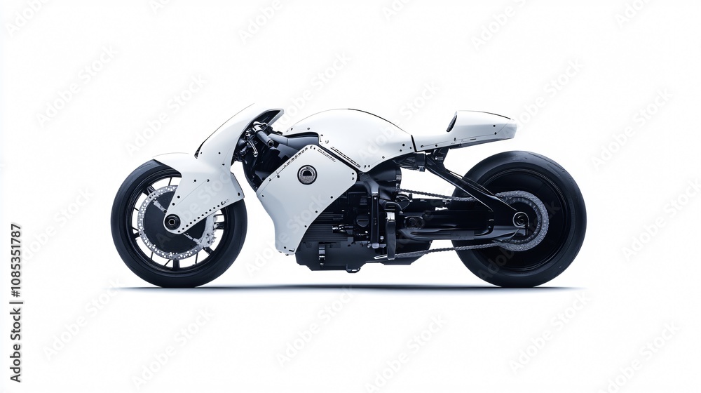 White Futuristic Motorcycle on White Background: A Vision of Speed and Style White Futuristic Motorcycle on White Background: A Vision of Speed and Style
